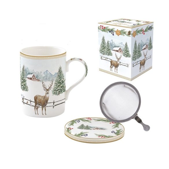 R2S.105WHIF Porcelán szűrősbögre tetővel, 350ml, dobozban, White Forest