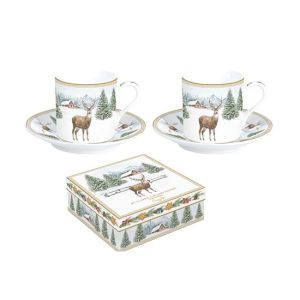 R2S.169WHIF Porcelán eszpresszócsésze+alj 2 személyes,100ml, dobozban, White Forest