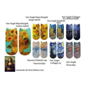 H.C.021-0001 Zokni Van Gogh/Monet/Da Vinci, polyester, uni méret
