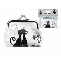   H.C.021-3812  Műbőr pénztárca 9x7,5x2cm,fekete macskás, esernyős