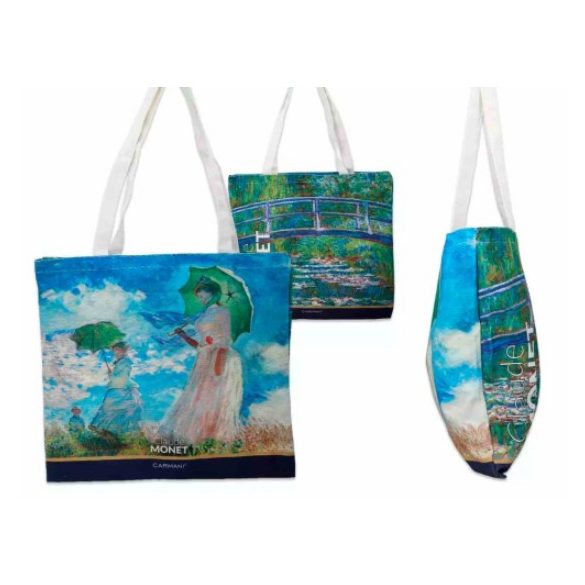 H.C.021-9130 Textiltáska 40x43cm, Monet: Nőesernyővel/Híd a vizililiomok tava felett