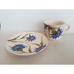 V.K.11-10 Búzavirágos desszerttányér,dia.20 cm,kerámia,kézzel festett