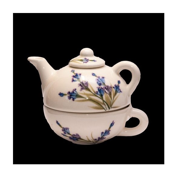 V.K.28-17 Romantik festett egyszemélyes teás,levendula,kerámia,kézzel festett-0,25dl+0,25dl
