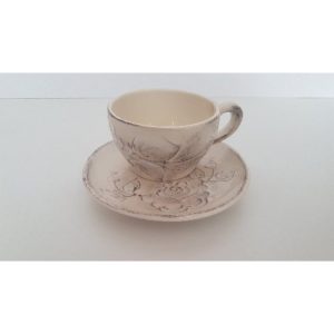 V.K.31-06 Domború mintás cappucinosalj,virágos natúr,kerámia,kézzel festett-dia14,5cm