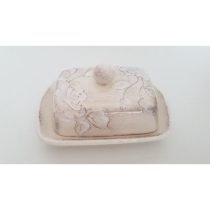   V.K.31-35 Domború mintás vajtartó, virágos natúr,kerámia, kézzel festett-sima:19x14,5x9cm
