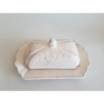  V.K.34-35 Romantik csipkés vajtartó,natur,fodros:22x15x9 cm,kerámia,kézzel festett