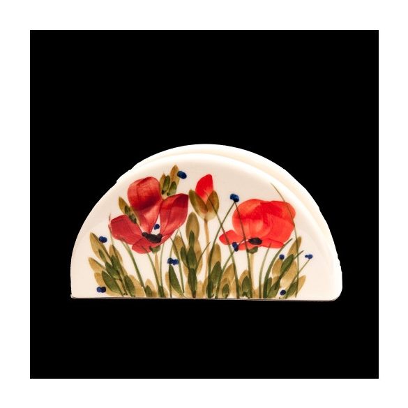 V.K.43-04 Tele virágos szalvétatartó,pipacs,kerámia,kézzel festett-16,5x4x9cm