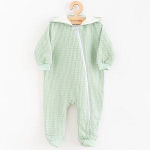 Baba muszlin kezeslábas kapucnival New Baby Comfort clothes zsálya színű